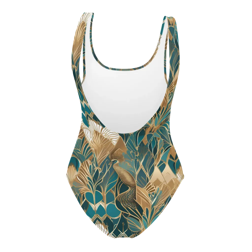 Gilded Peacock Garden on One-Piece Swimsuit — Back