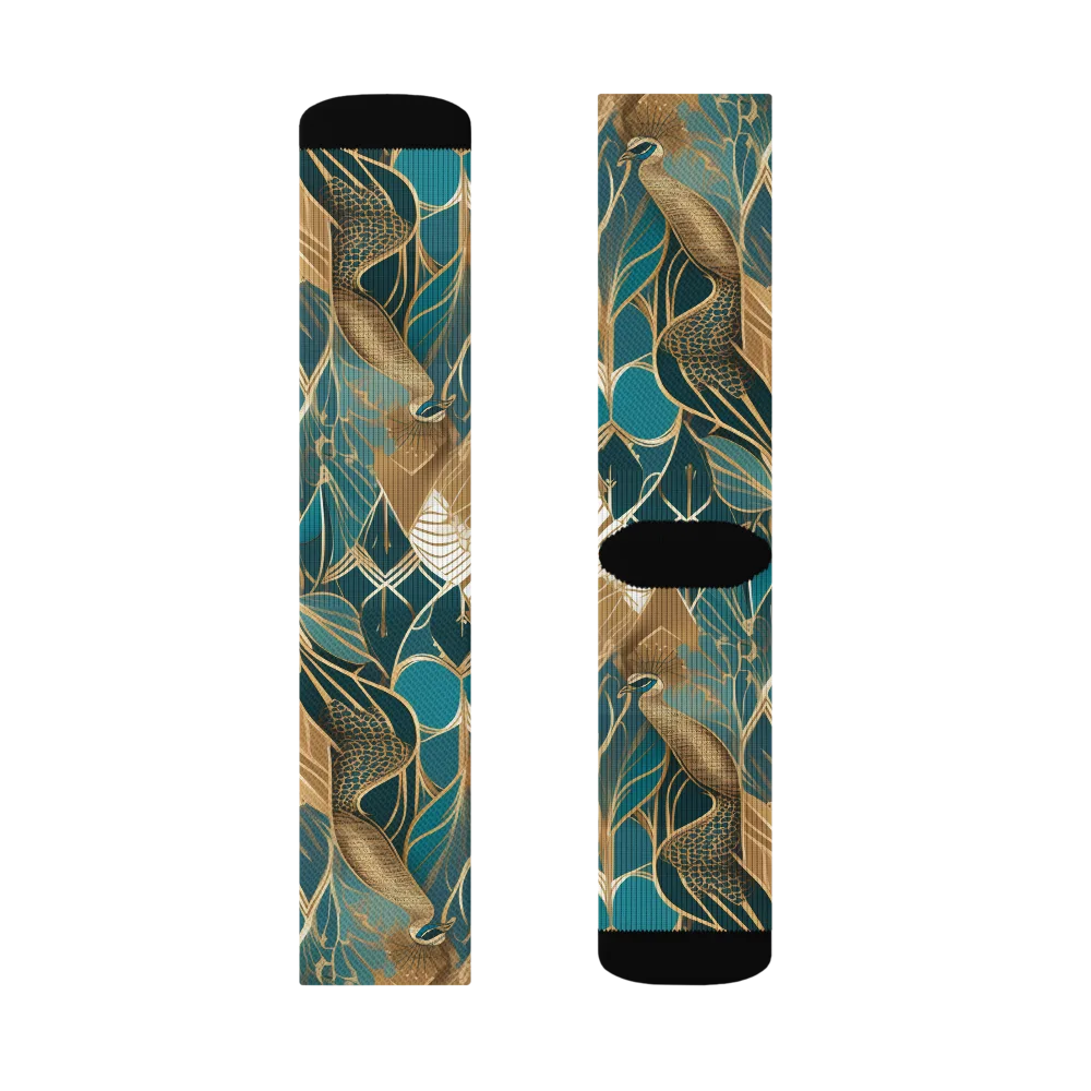 Gilded Peacock Garden on Socks — Left Sock
