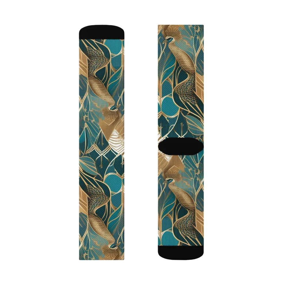 Gilded Peacock Garden on Socks — Right Sock