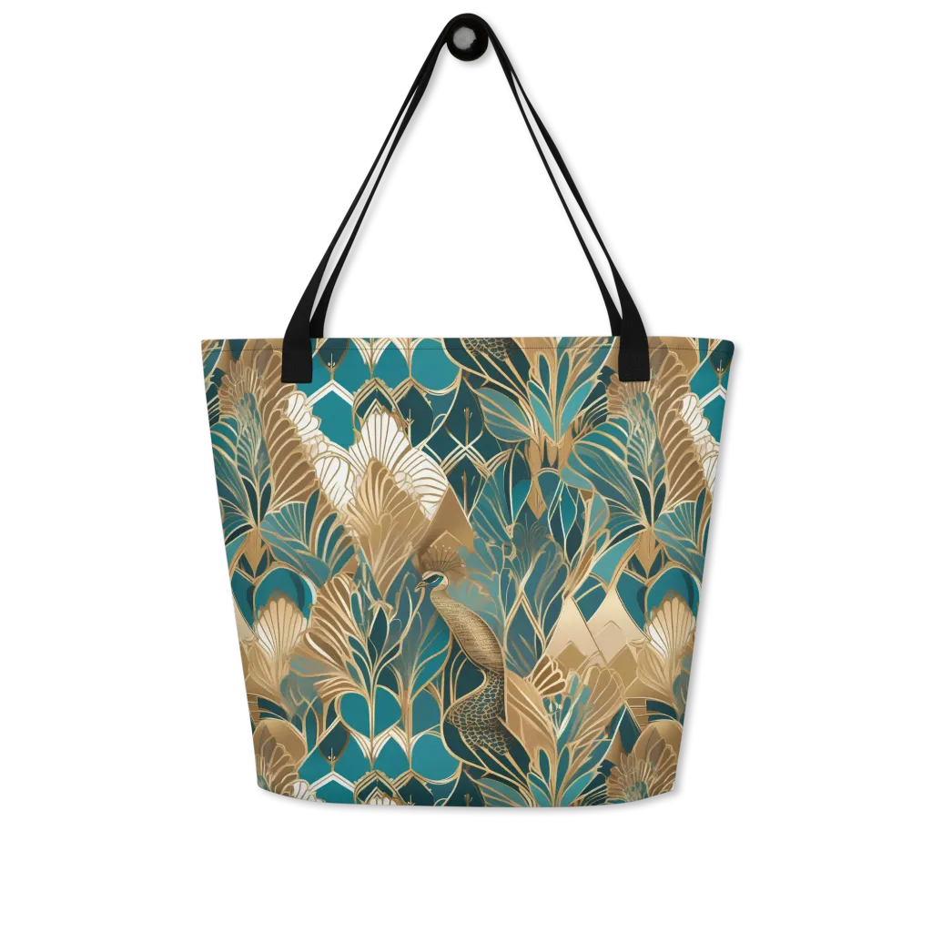 Gilded Peacock Garden on Large Tote Bag W/ Pocket — Front