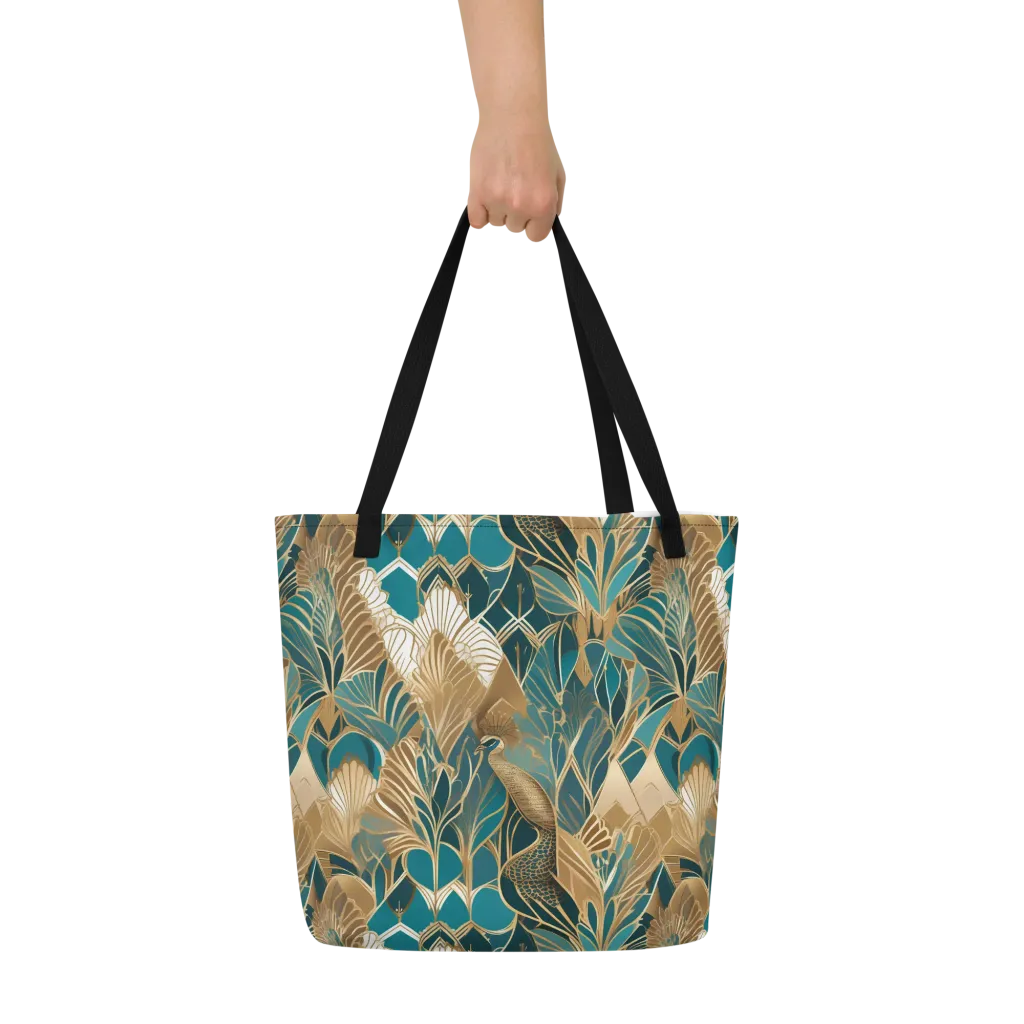 Gilded Peacock Garden on Large Tote Bag W/ Pocket — Front