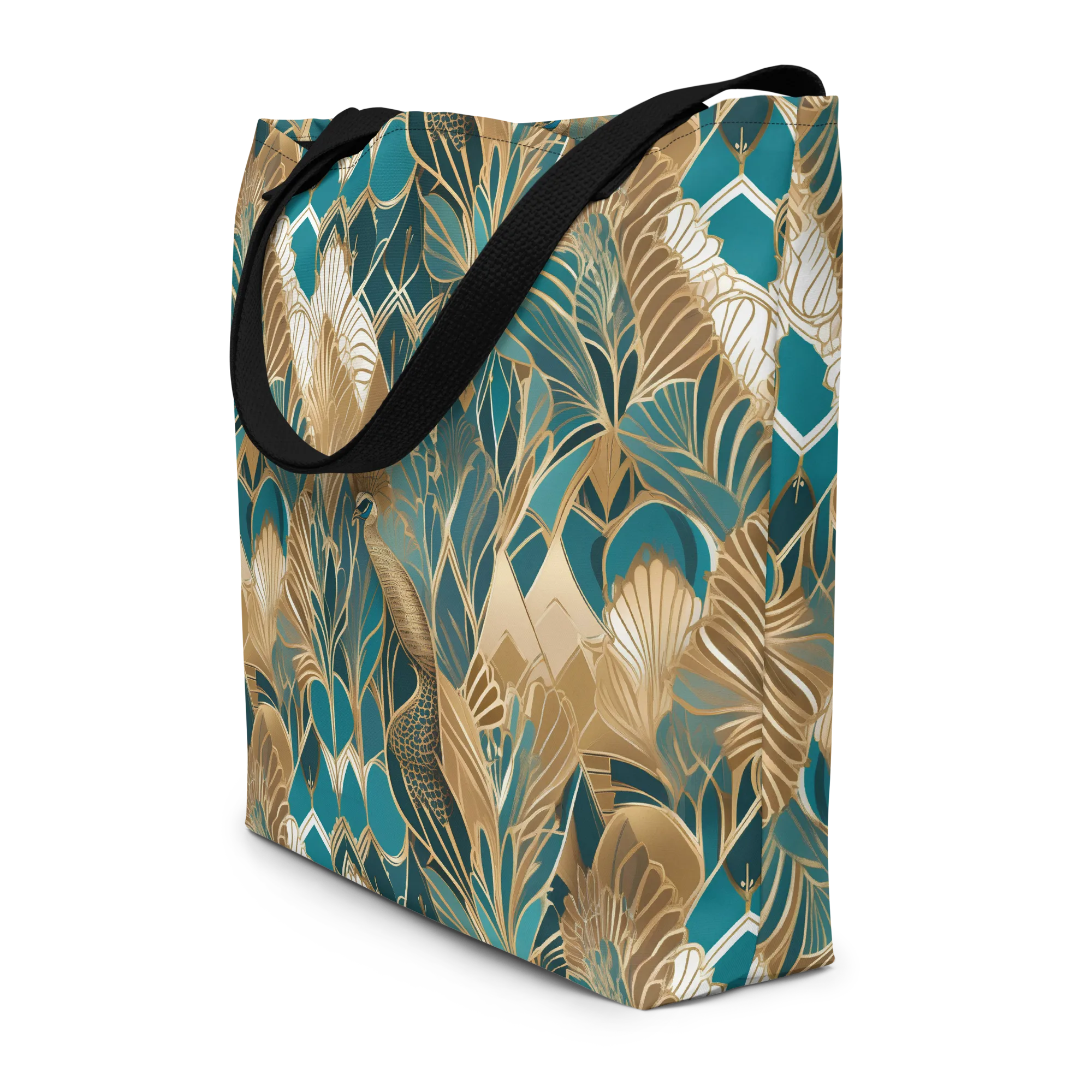 Gilded Peacock Garden on Large Tote Bag W/ Pocket — Front