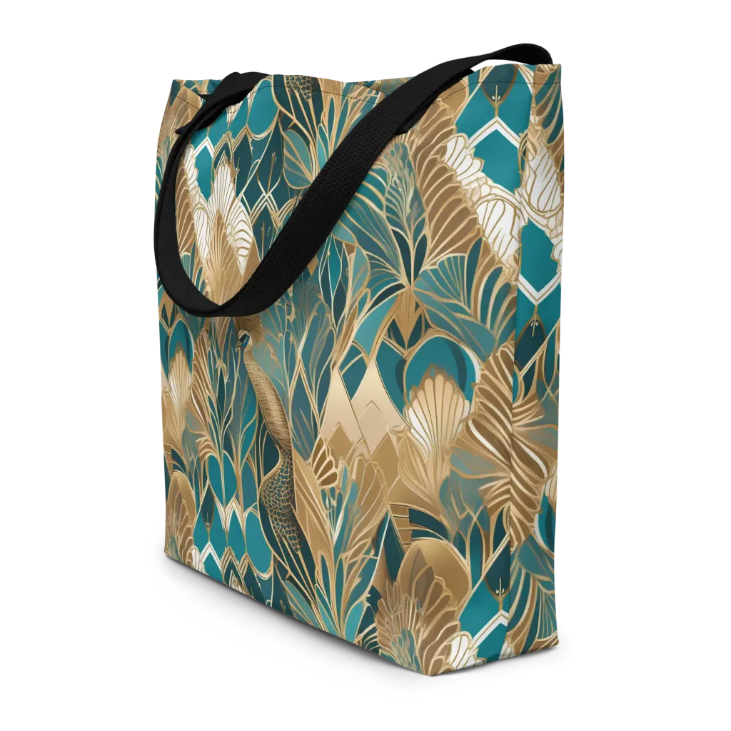 Gilded Peacock Garden on Large Tote Bag W/ Pocket — Front