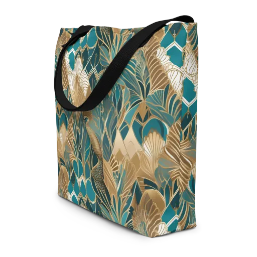Gilded Peacock Garden on a Large Tote Bag W/ Pocket