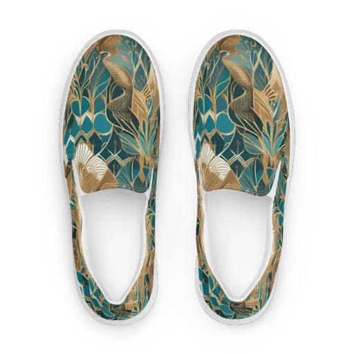 Gilded Peacock Garden on a Women's Slip-On Canvas Shoes