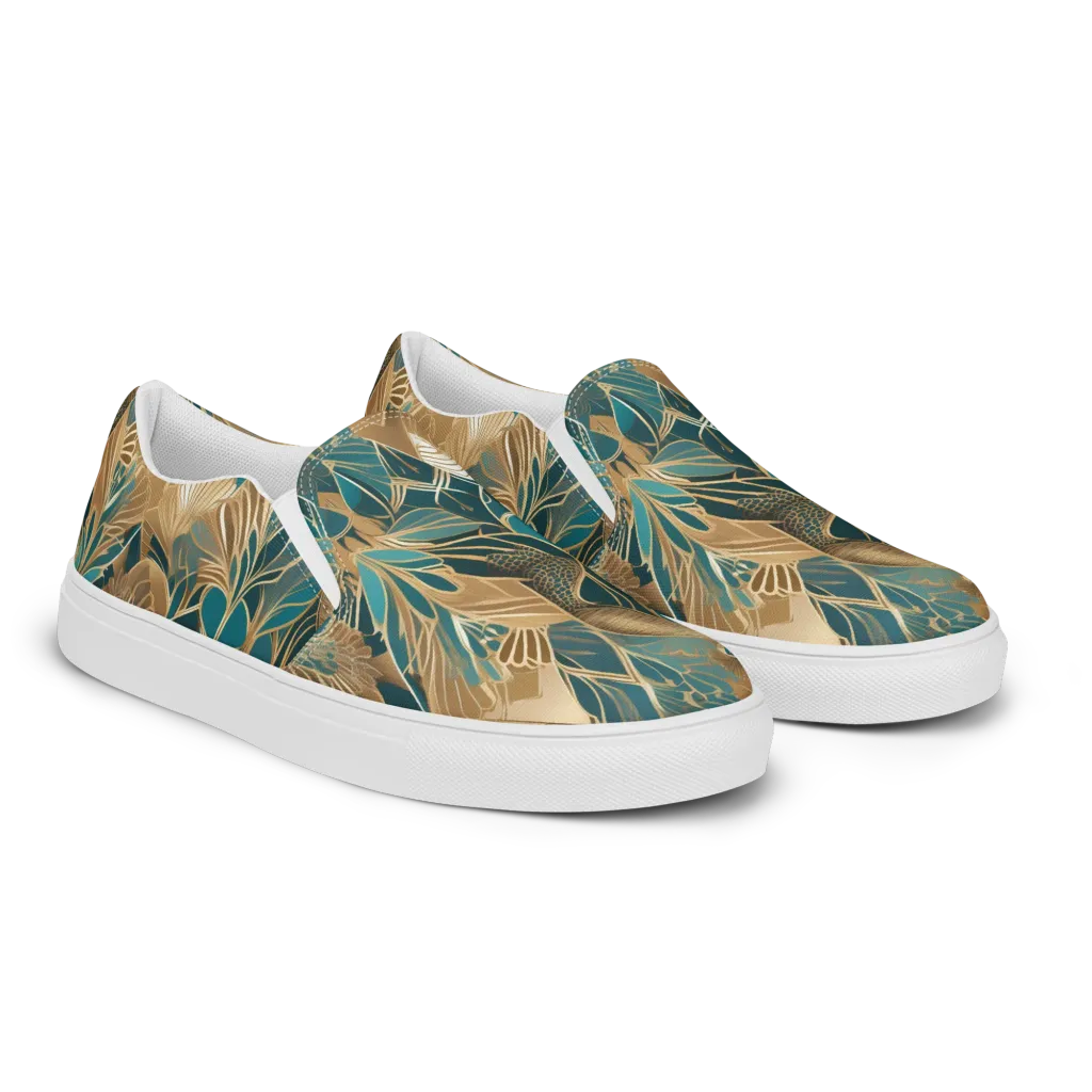 Gilded Peacock Garden on Women's Slip-On Canvas Shoes — Right Front