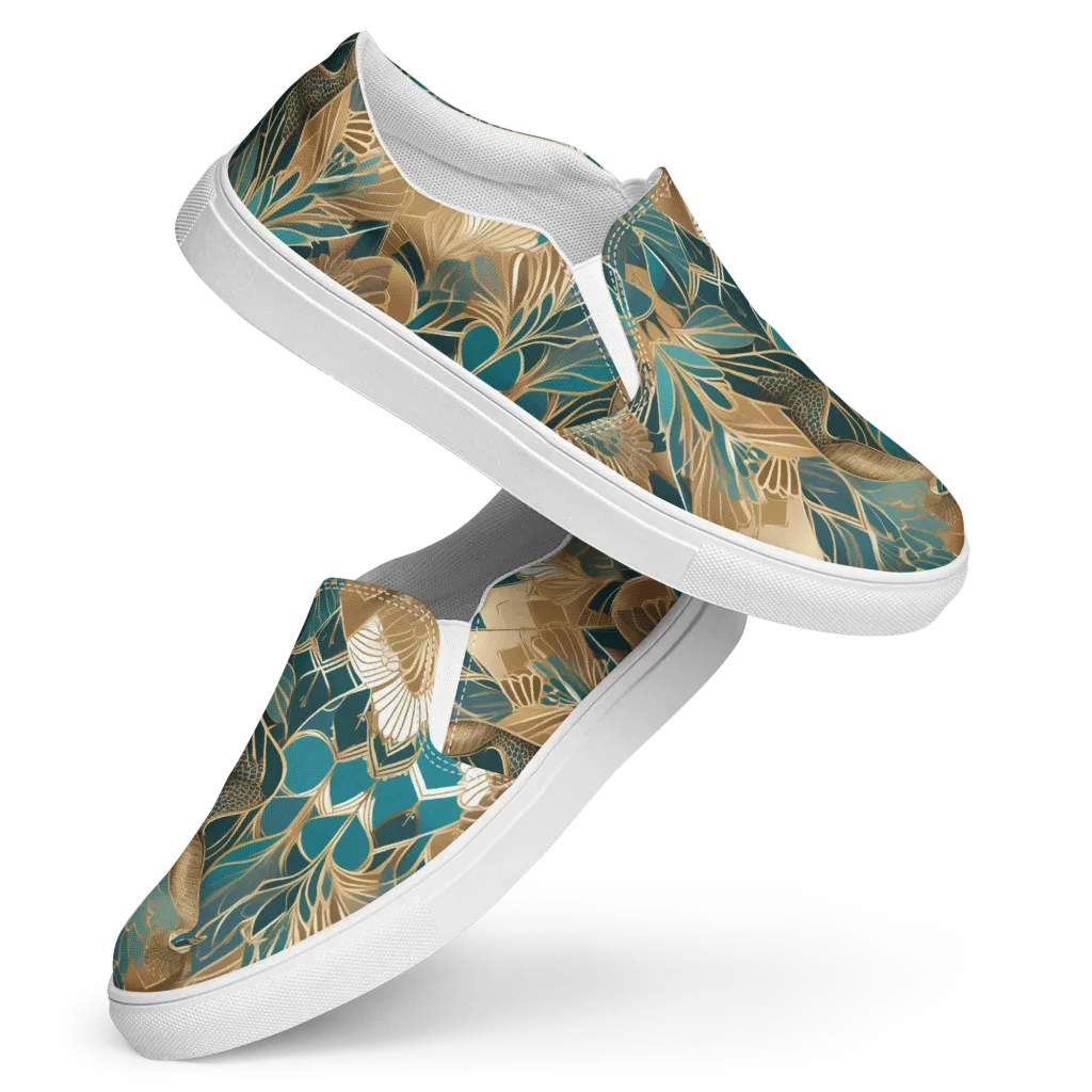 Gilded Peacock Garden on Women's Slip-On Canvas Shoes — Front