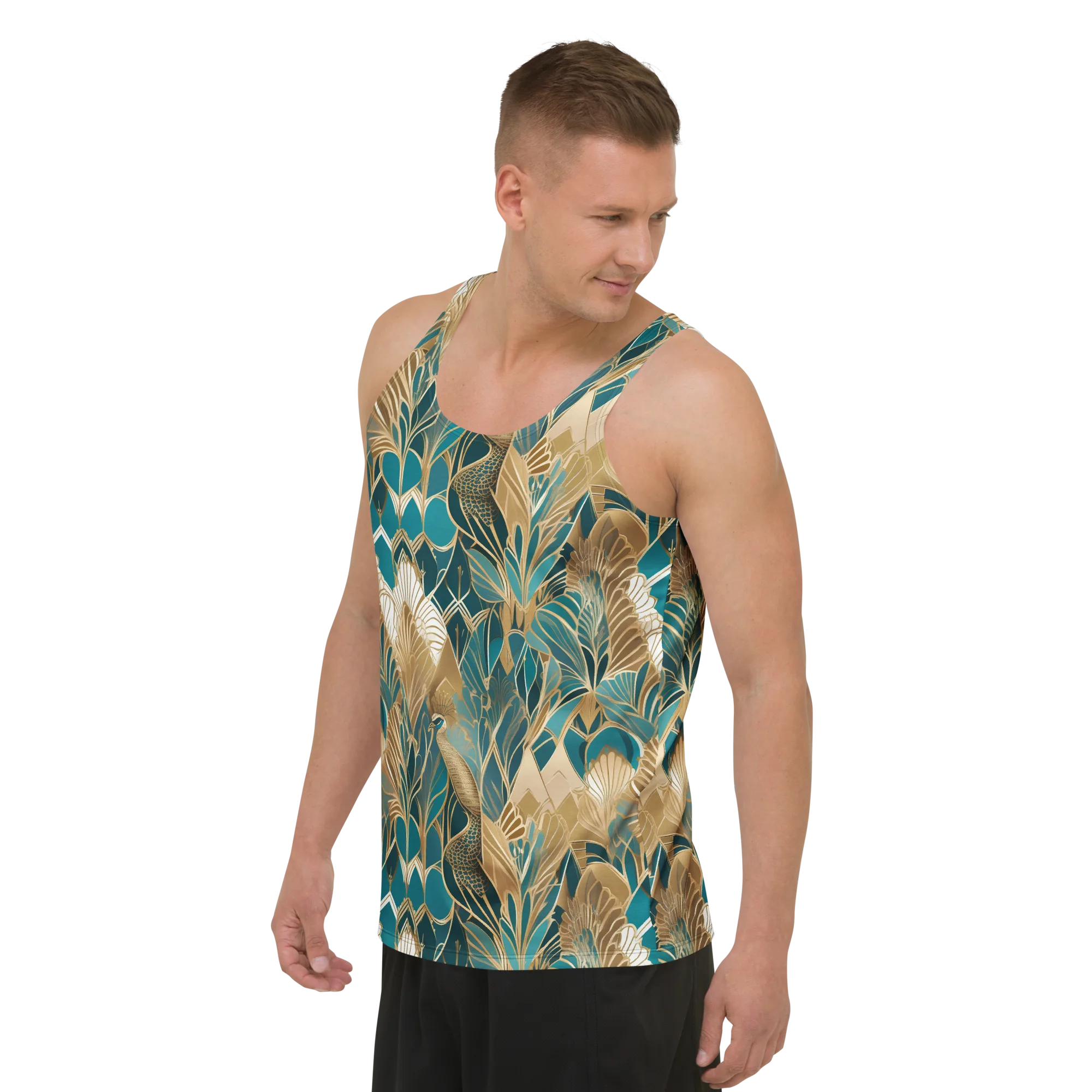 Gilded Peacock Garden on Men's Tank Top — Left Front