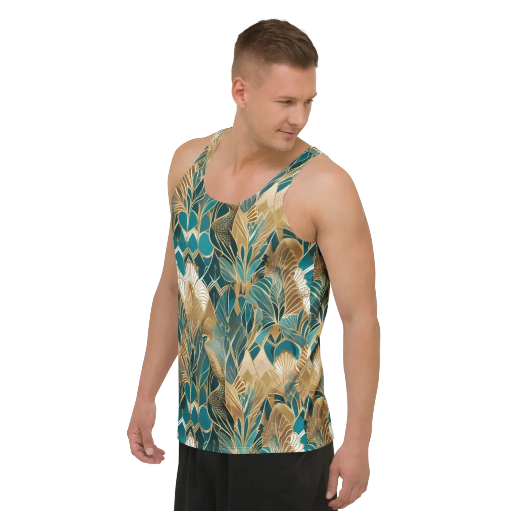 Gilded Peacock Garden on Men's Tank Top — Left Front