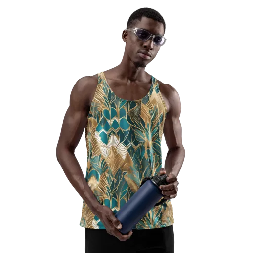 Gilded Peacock Garden on a Men's Tank Top