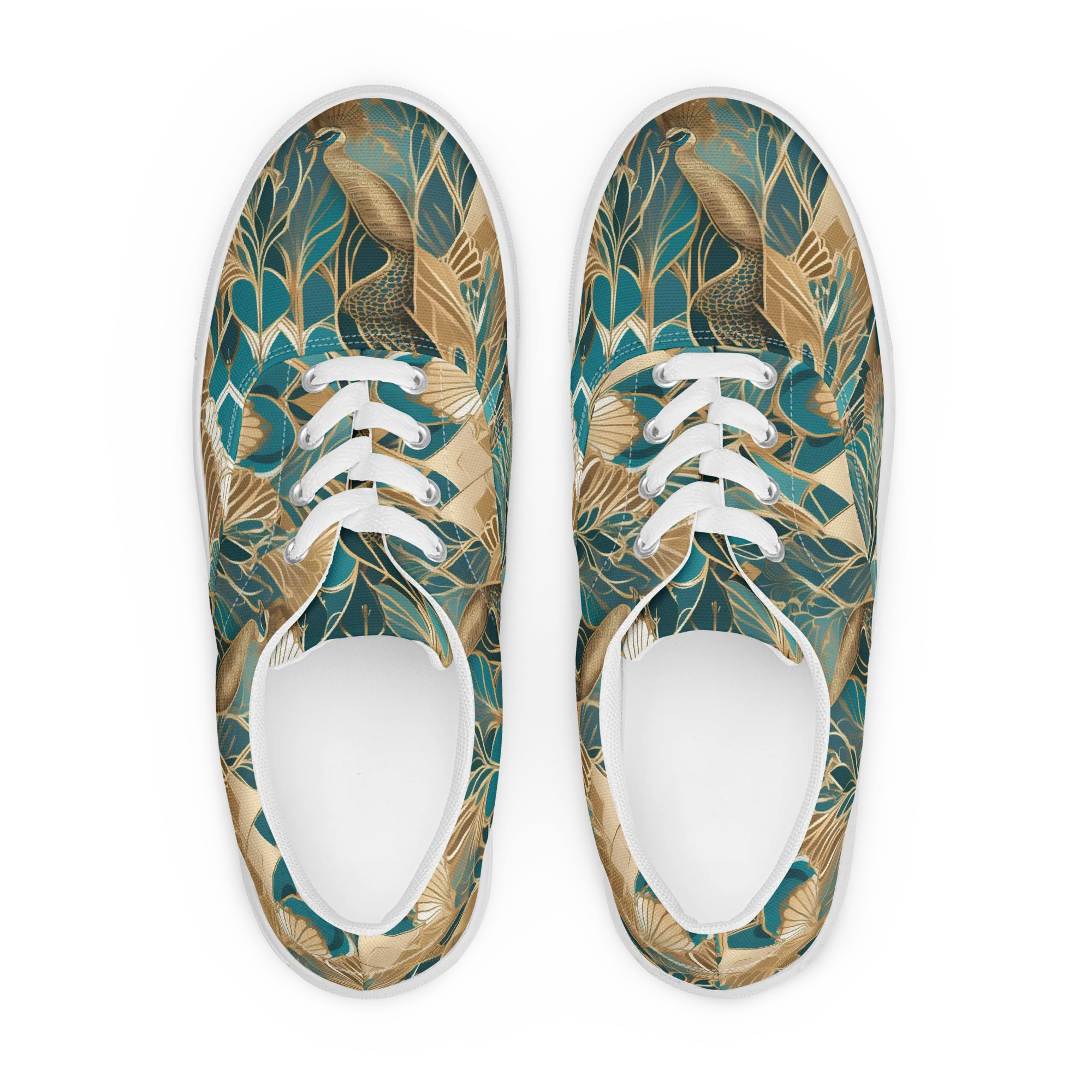 Gilded Peacock Garden on Men's Lace-Up Canvas Shoes — Front