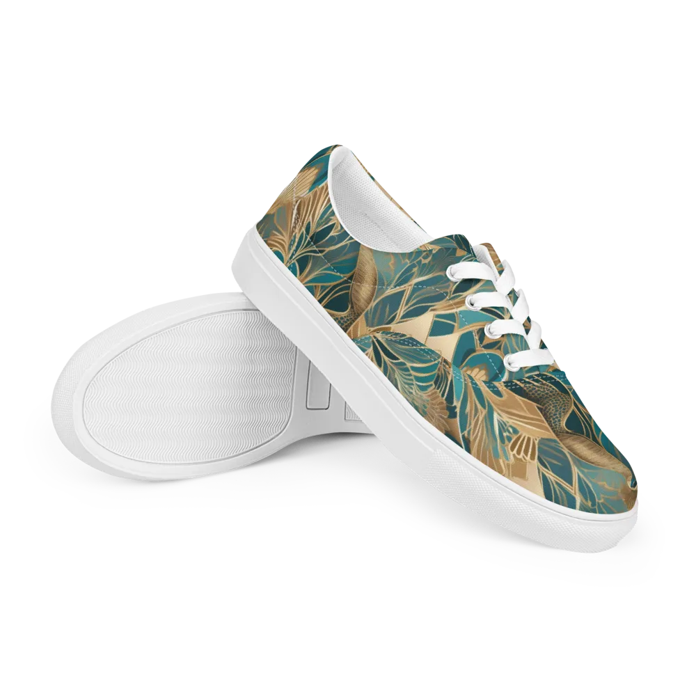 Gilded Peacock Garden on Men's Lace-Up Canvas Shoes — Right Front