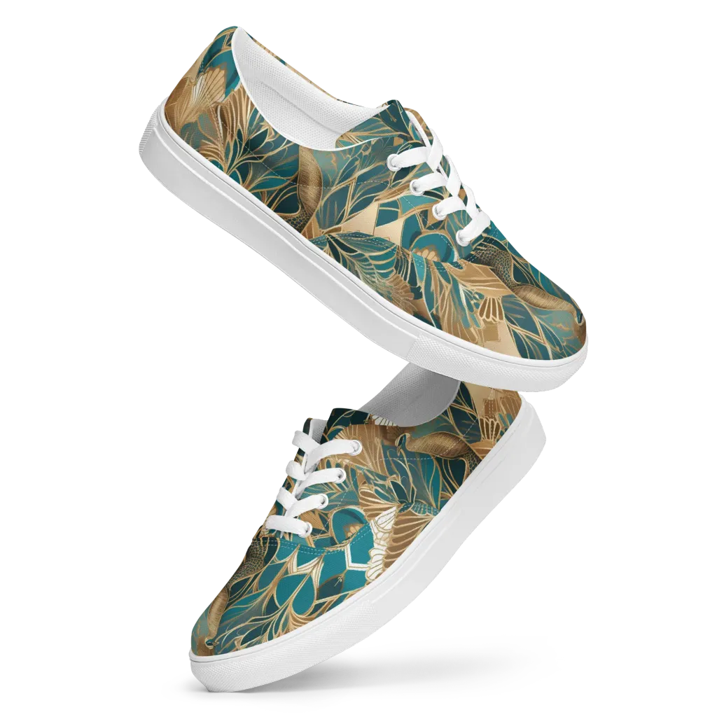 Gilded Peacock Garden on Men's Lace-Up Canvas Shoes — Front