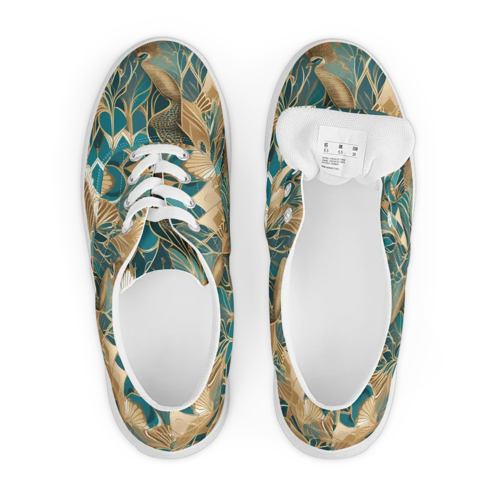 Gilded Peacock Garden on Men's Lace-Up Canvas Shoes — Front