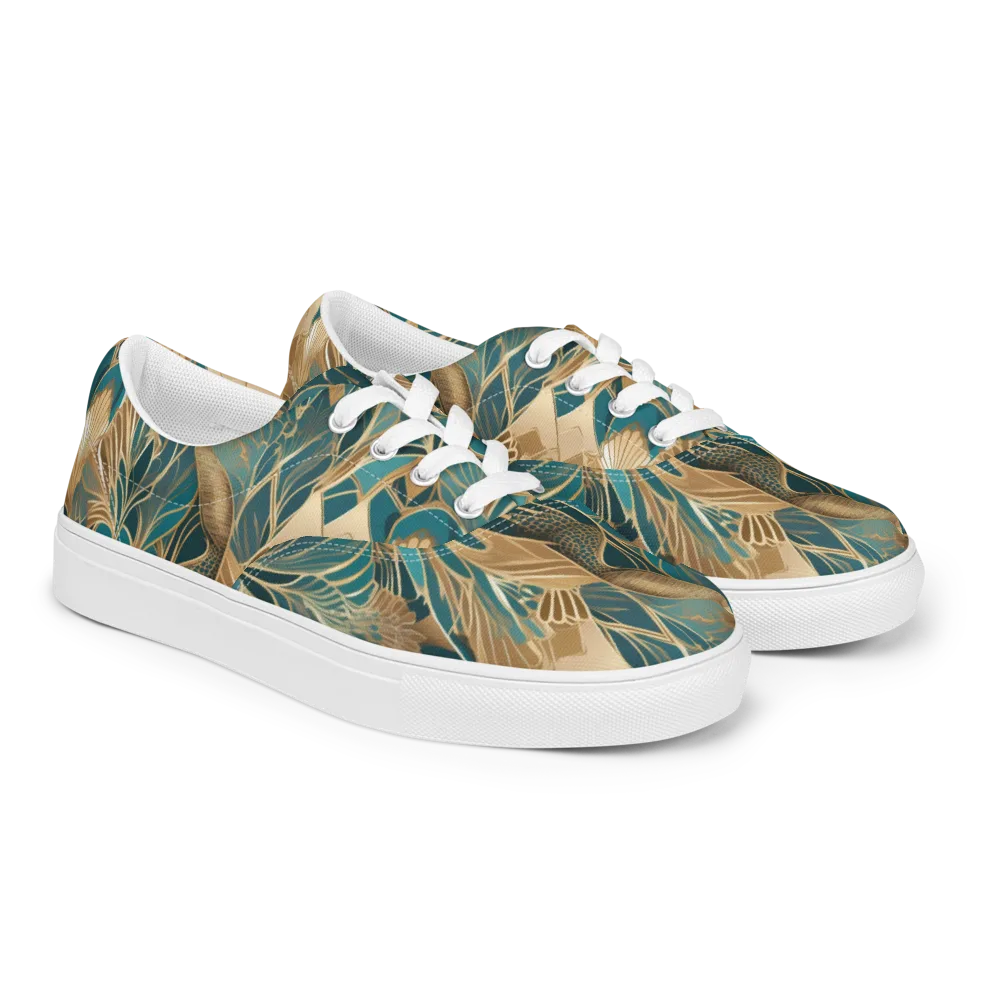 Gilded Peacock Garden on Men's Lace-Up Canvas Shoes — Right Front