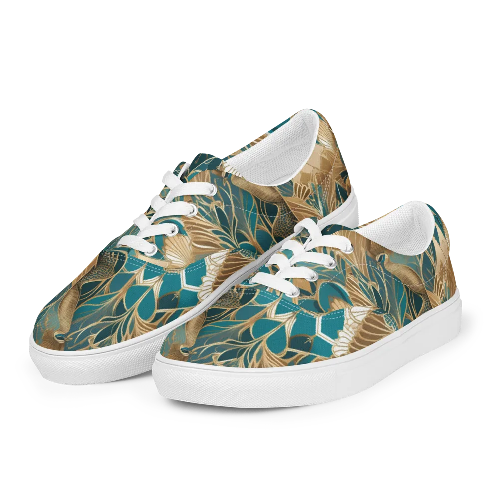 Gilded Peacock Garden on Men's Lace-Up Canvas Shoes — Left Front