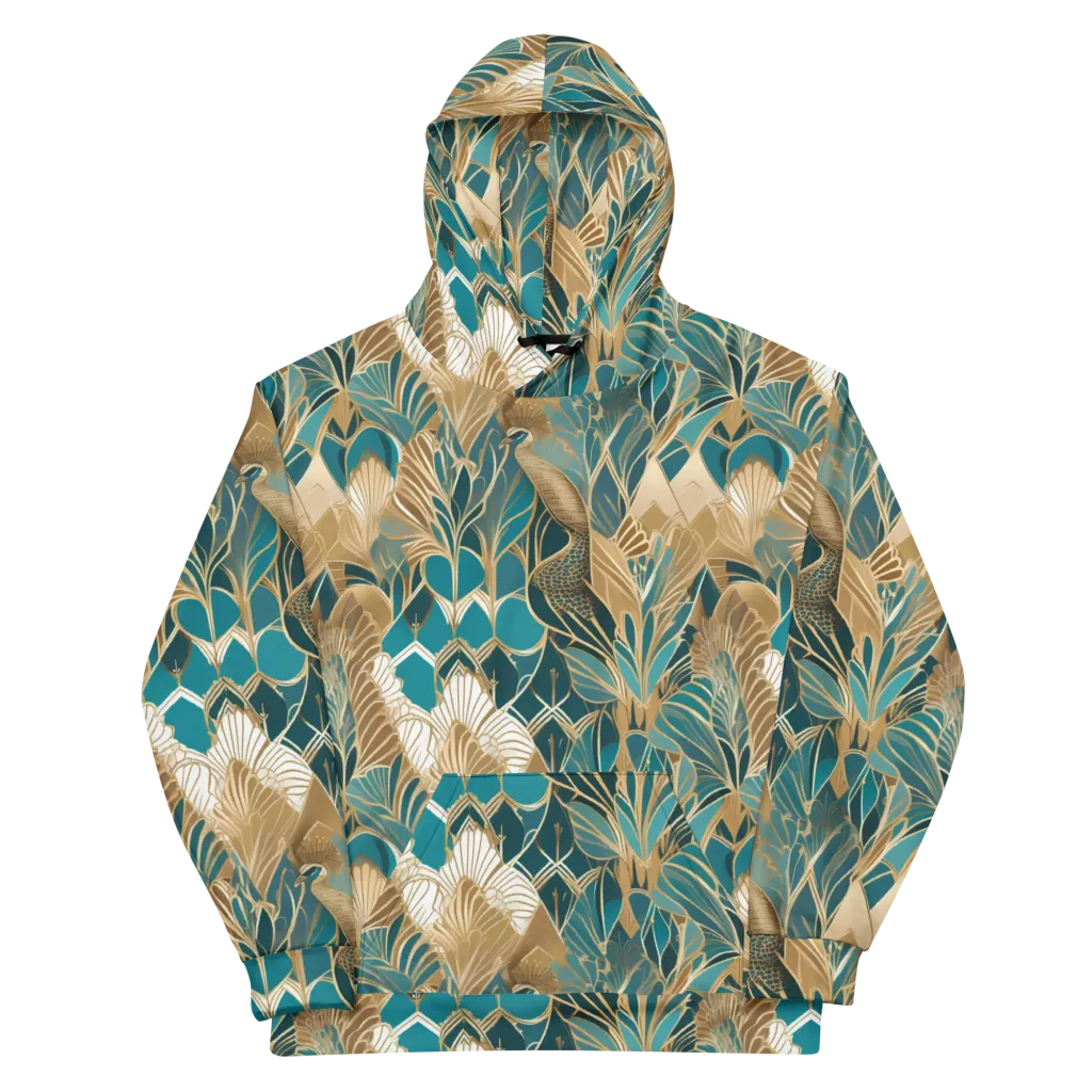 Gilded Peacock Garden on Cotton Hoodie — Front