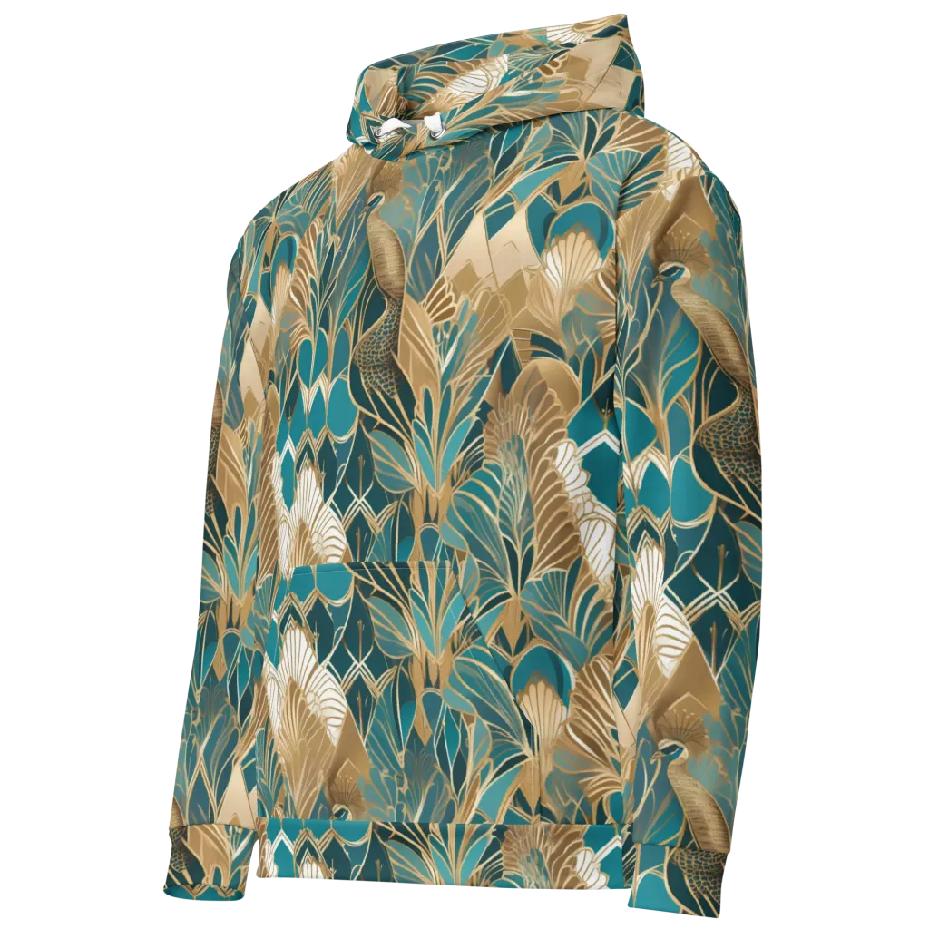 Gilded Peacock Garden on Cotton Hoodie — Left Front