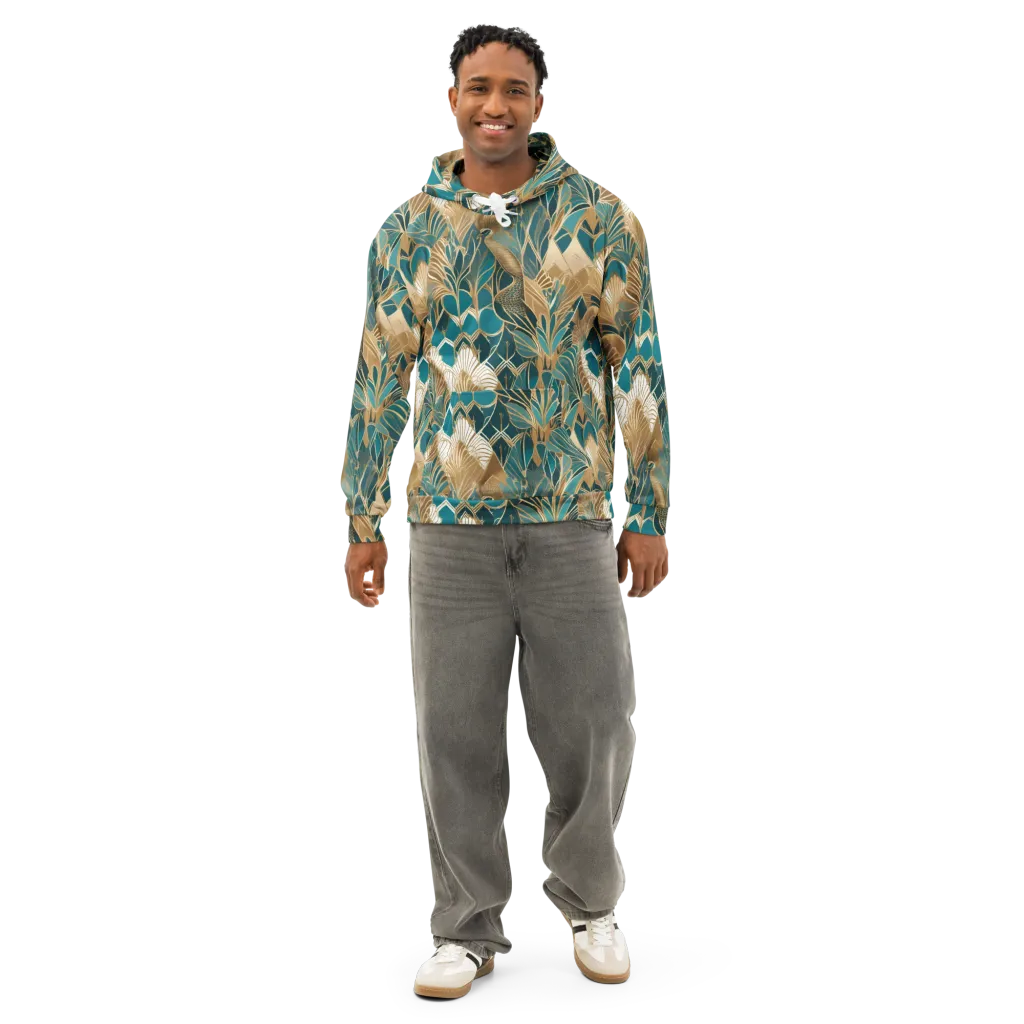 Gilded Peacock Garden on Cotton Hoodie — Front