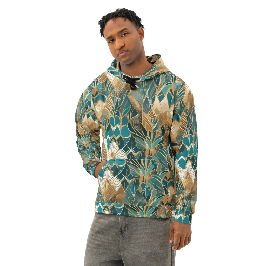 Gilded Peacock Garden on Cotton Hoodie — Left Front