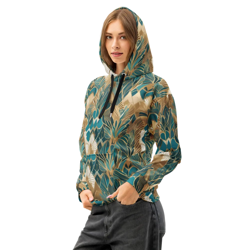 Gilded Peacock Garden on Cotton Hoodie — Left Front