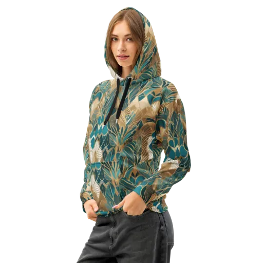 Gilded Peacock Garden on a Cotton Hoodie