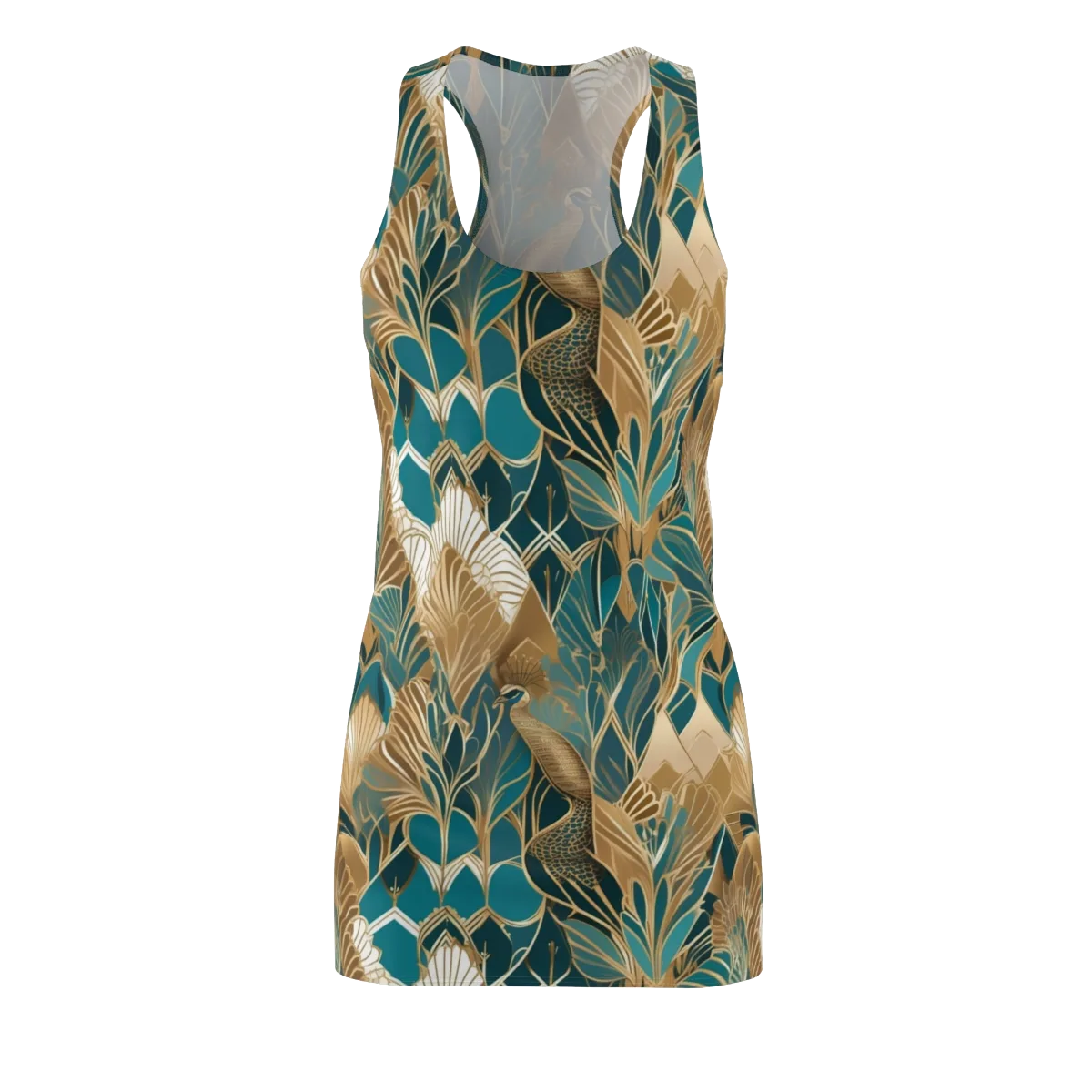 Gilded Peacock Garden on Racerback Dress — Front