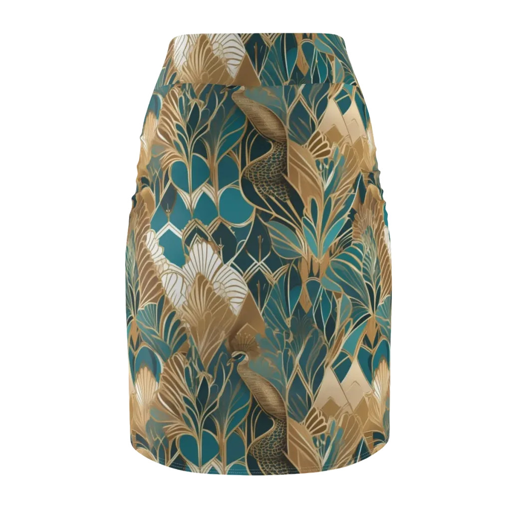 Gilded Peacock Garden on Pencil Skirt — Back