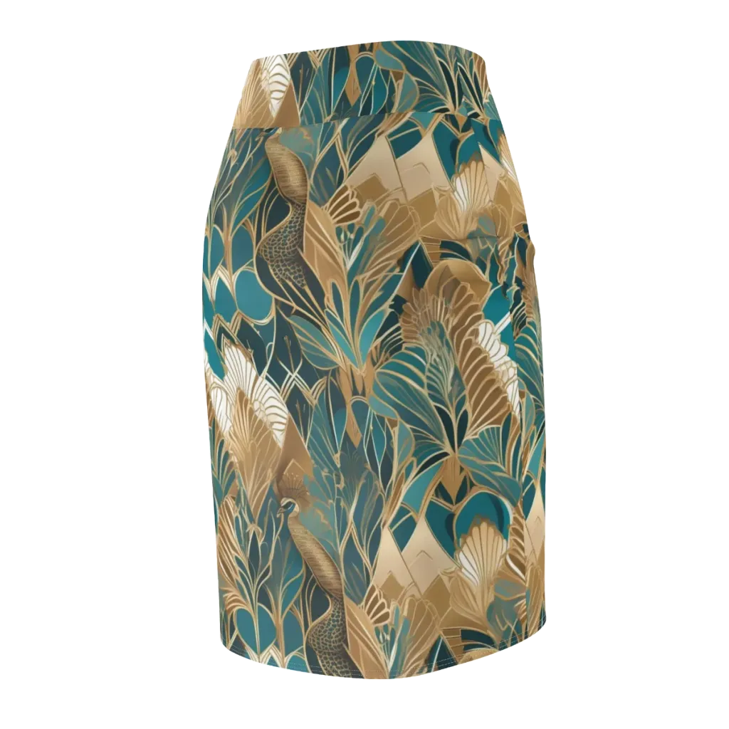 Gilded Peacock Garden on Pencil Skirt — Back Side