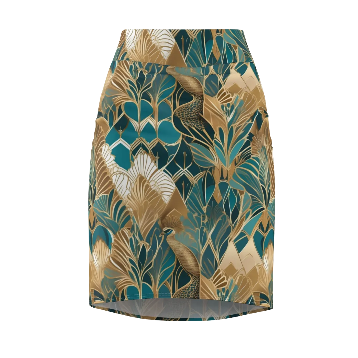 Gilded Peacock Garden on Pencil Skirt — Front