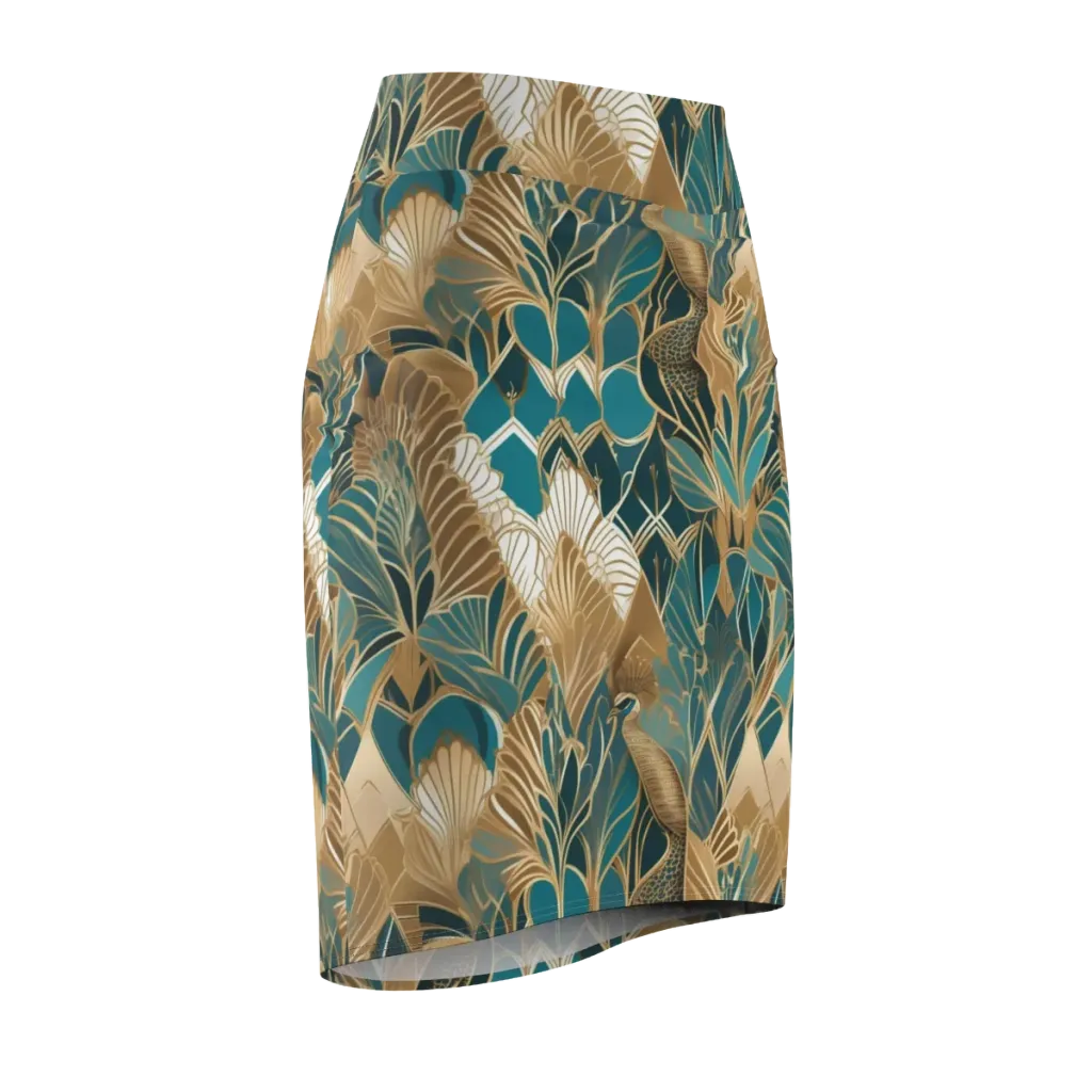 Gilded Peacock Garden on Pencil Skirt — Front Side