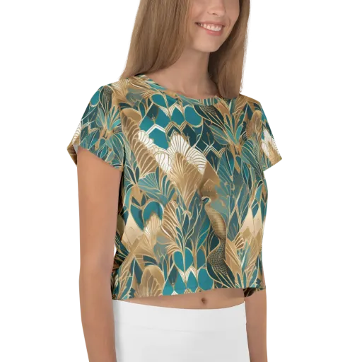 Gilded Peacock Garden on a Crop Tee