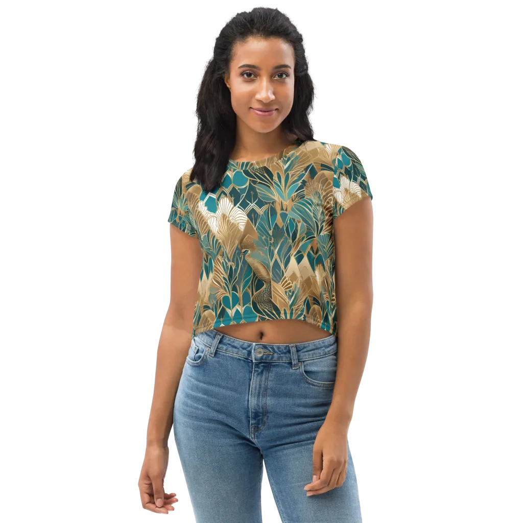 Gilded Peacock Garden on Crop Tee — Front