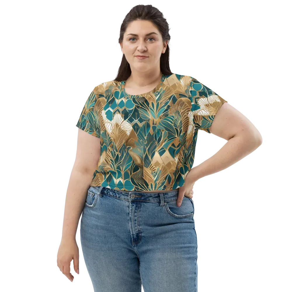 Gilded Peacock Garden on Crop Tee — Front