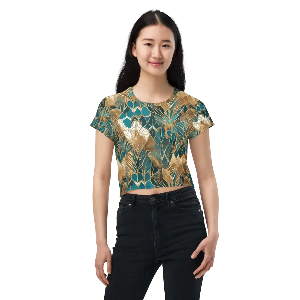 Gilded Peacock Garden on Crop Tee — Front