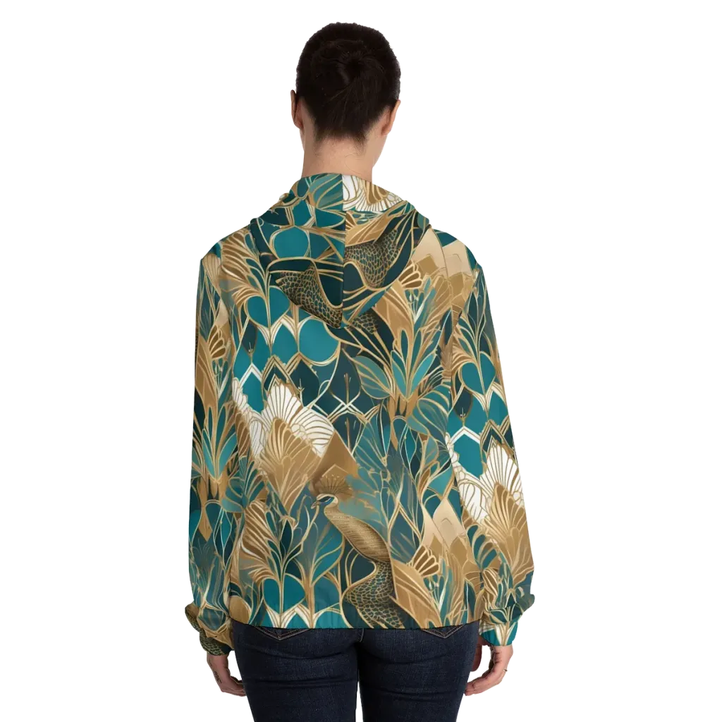 Gilded Peacock Garden on Women's Full-Zip Hoodie — Back On Person