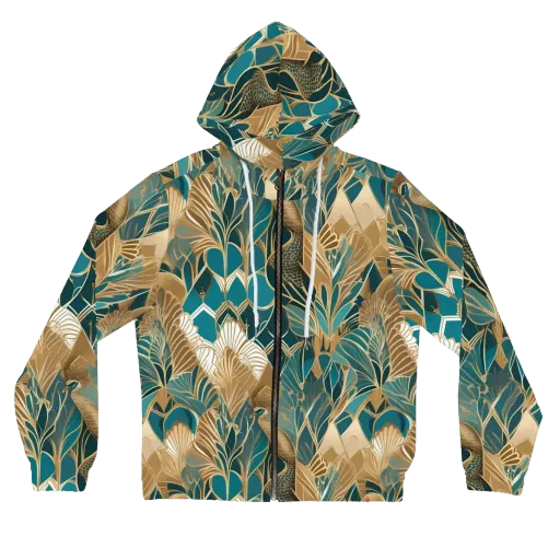 Gilded Peacock Garden on a Women's Full-Zip Hoodie