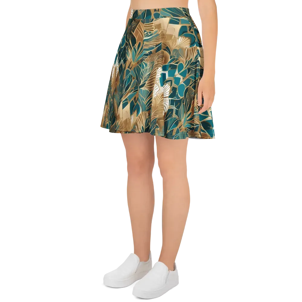 Gilded Peacock Garden on Skater Skirt — Left