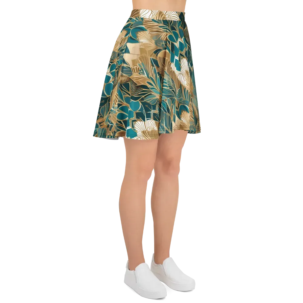 Gilded Peacock Garden on Skater Skirt — Right