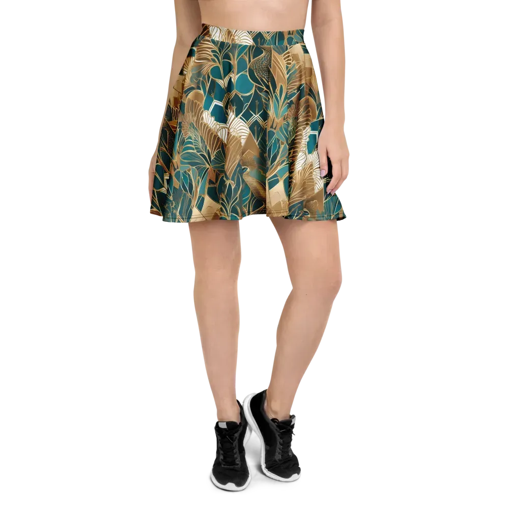 Gilded Peacock Garden on Skater Skirt — Front