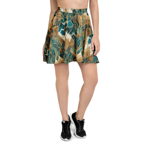 Gilded Peacock Garden on a Skater Skirt
