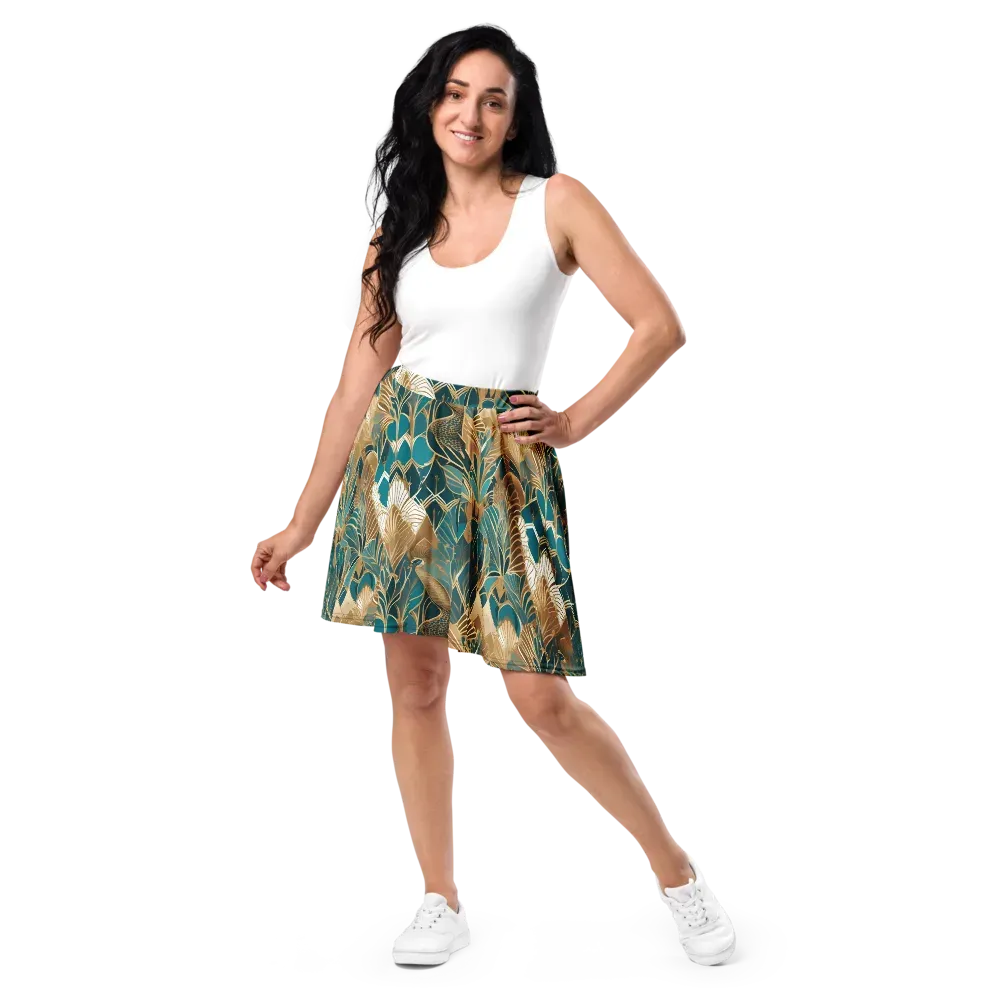 Gilded Peacock Garden on Skater Skirt — Front