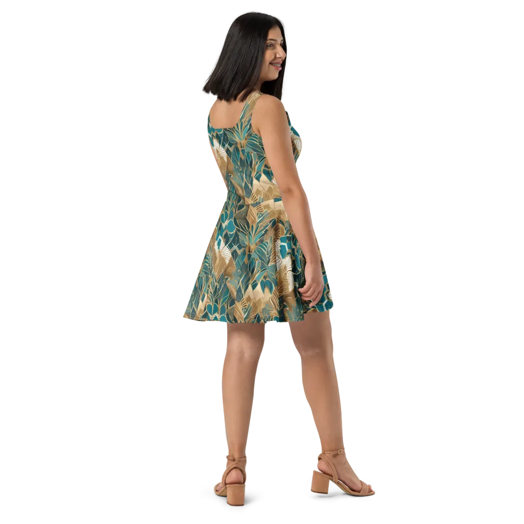 Gilded Peacock Garden on Skater Dress — Right