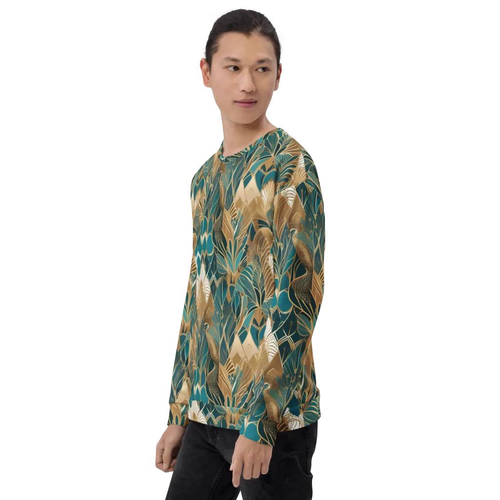 Gilded Peacock Garden on Sweatshirt — Left Front