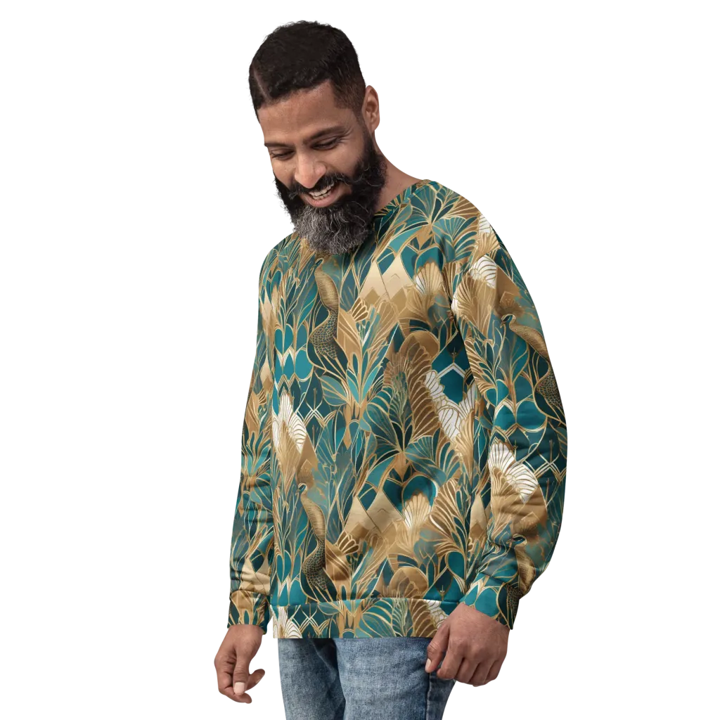 Gilded Peacock Garden on Sweatshirt — Left Front