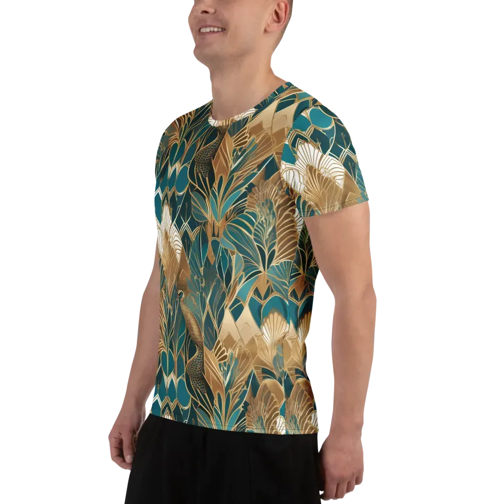 Gilded Peacock Garden on Men's Athletic T-Shirt — Left