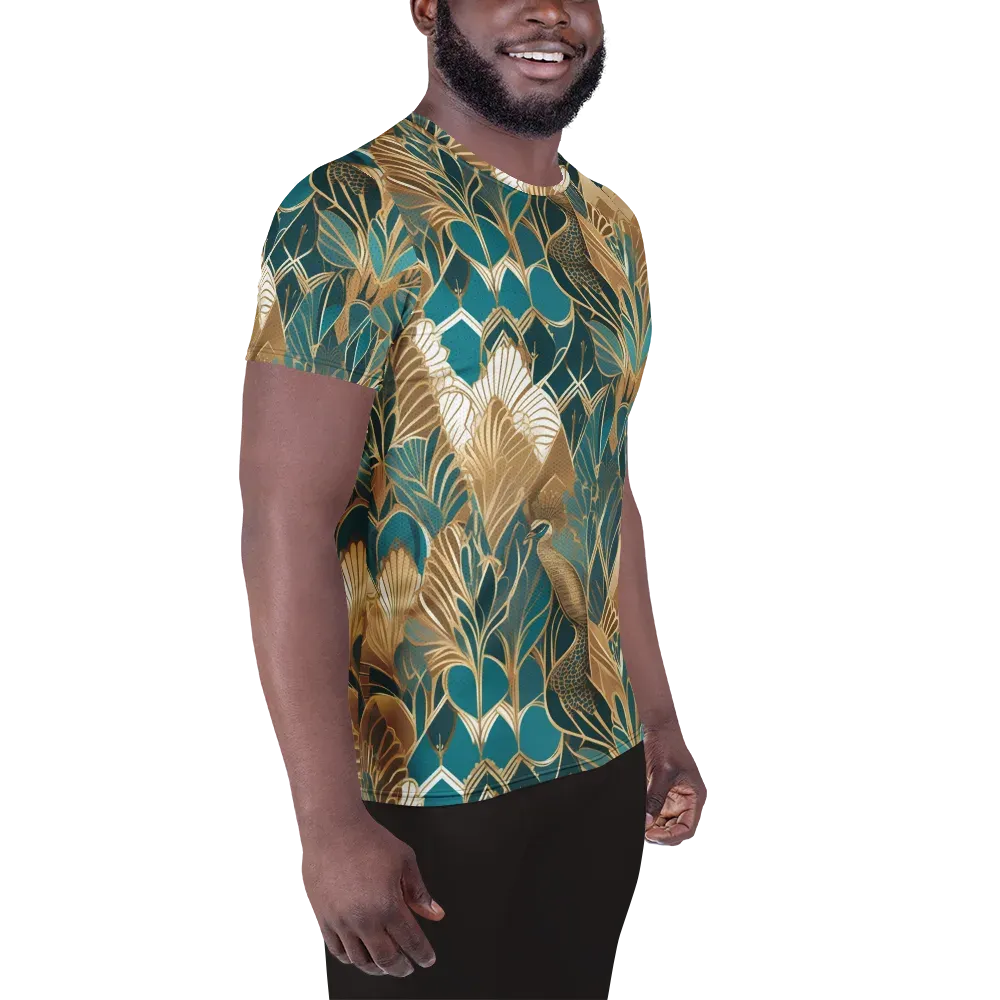 Gilded Peacock Garden on Men's Athletic T-Shirt — Right
