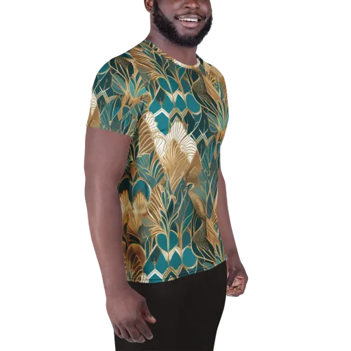 Gilded Peacock Garden on a Men's Athletic T-Shirt