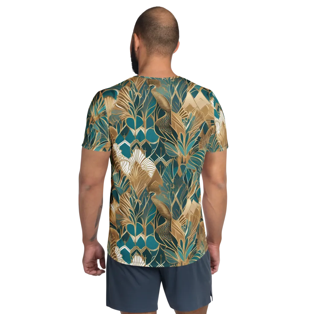 Gilded Peacock Garden on Men's Athletic T-Shirt — Back
