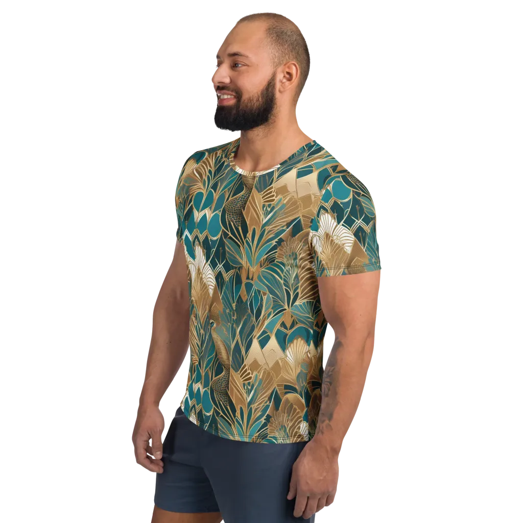 Gilded Peacock Garden on Men's Athletic T-Shirt — Left